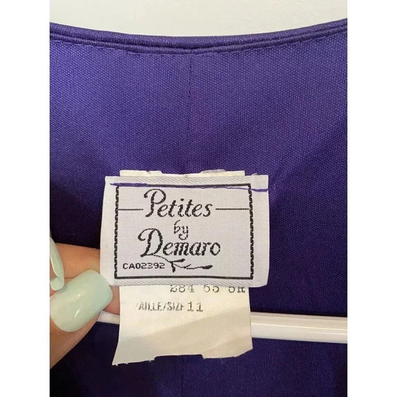 Petites By Demaro Vintage Dress Sz 11 Sequin Flower Purple Draped Embellished - Picture 8 of 16